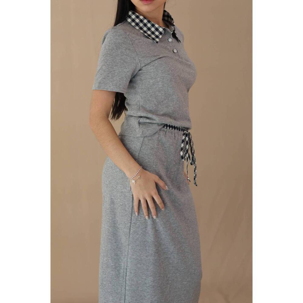 NEW SUNDAYUP anna polo shirt and midi skirt set in grey - Picture 5 of 10